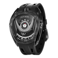 Side view of the TSAR BOMBA Reactor TB8213 Carbon Fiber Automatic Interchangeable Men's Watch. Features a black stainless steel case and carbon fiber bezel, powered by a Japanese automatic movement. Top dial: minutes; central dial: seconds. Bottom main display: hour hand = pointer reading + central window reading. The TB8213 utilizes the TSAR BOMBA interchangeable module system, allowing for quick and tool-free changes of the strap, bezel, and crown.