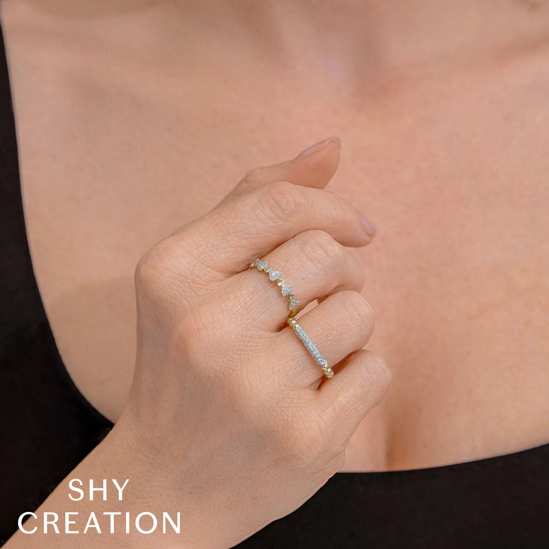 0.11CT 14K Y/G DIAMOND PAVE HEART BAND