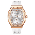 The TSARBOMBA luxury women’s watch Nucleus Femme 03-TB8231 is a trendy timepiece for women, equipped with a Swiss Ronda quartz movement that ensures stable timekeeping and requires minimal maintenance, a 316L stainless steel bezel and case, and a dial featuring zirconia (diamonds) arranged in a butterfly shape, green strap, white strap.--front view