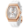 The TSARBOMBA luxury women’s watch Nucleus Femme 03-TB8231 is a trendy timepiece for women, equipped with a Swiss Ronda quartz movement that ensures stable timekeeping and requires minimal maintenance, a 316L stainless steel bezel and case, and a dial featuring zirconia (diamonds) arranged in a butterfly shape,green strap, white strap.--45° side view
