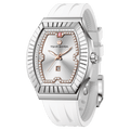 The TSARBOMBA luxury women’s watch Nucleus Femme 03-TB8231 is a trendy timepiece for women, equipped with a Swiss Ronda quartz movement that ensures stable timekeeping and requires minimal maintenance, a 316L stainless steel silver bezel and case, and a dial featuring zirconia (diamonds) arranged in a butterfly shape, green strap, white strap.--45° side view