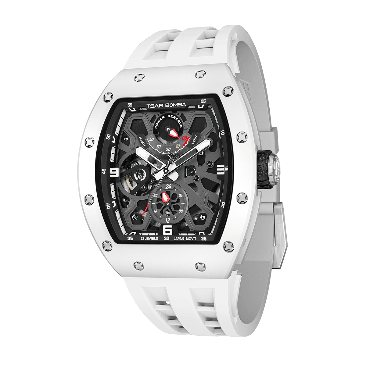 tsarbomba watces TB8212C,white ceramic bezel and white ceramic case and white strap;miyota automatic movement;45° side view