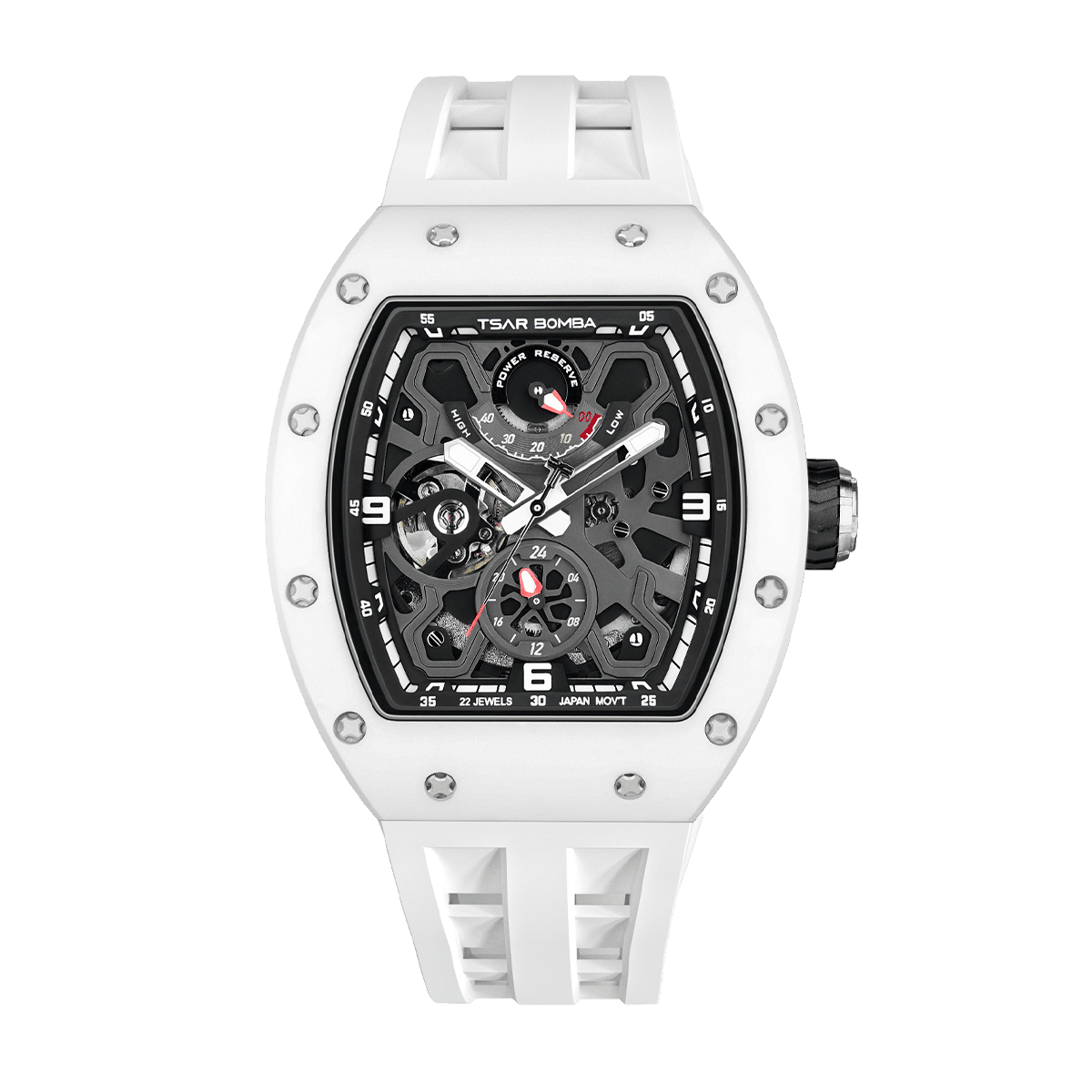 tsarbomba watces TB8212C,white ceramic bezel and white ceramic case and white strap;miyota automatic movement;front view