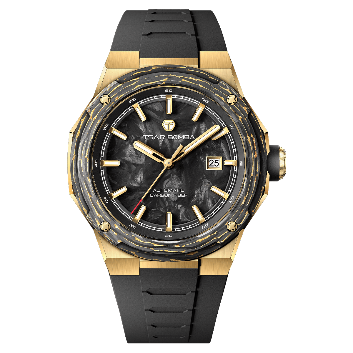 tsarbomba electron collection TB8230,The TB8230 watch This round mechanical watch features a carbon fiber dial and a fluororubber strap for exceptional comfort,
and includes
a quick-release strap,
a quick-release bezel,
and a quick-release crown.